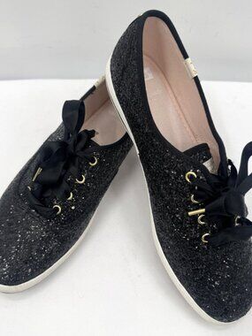 New Keds X Kate Spade NY Black Glitter Tennis Shoes Sneakers Logo Women's Sz 9